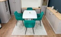 Set Masă Living Extensibilă KJT380 Blat Lucios Alb cu 4 Scaune KJC38 Verzi 7