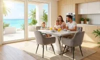 Set Masă Living Extensibilă KJT380 Blat Lucios Alb cu 4 Scaune KJC38 Gri 10