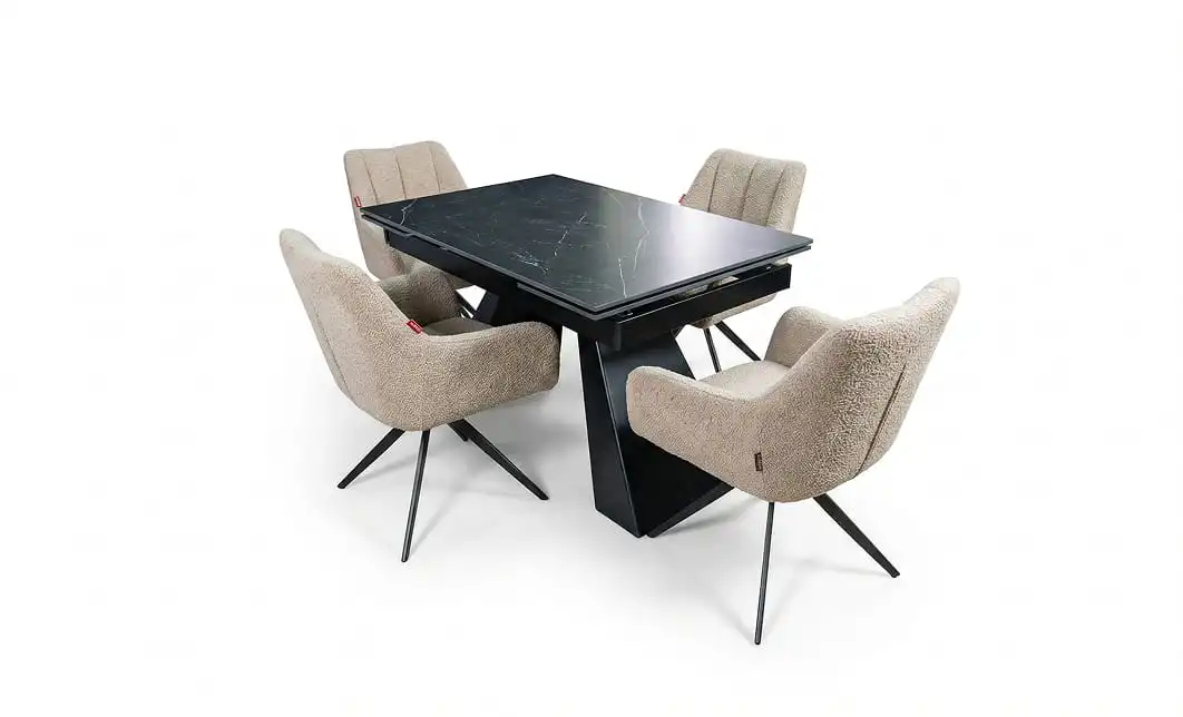 Set Masă Living Extensibilă KJT416 Neagră cu 4 Scaune DCM0112AS Bej 1