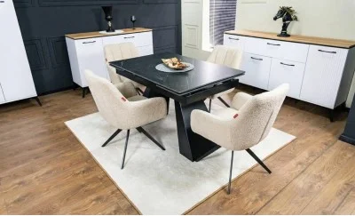Set Masă Living Extensibilă KJT416 Neagră cu 4 Scaune DCM0112AS Bej