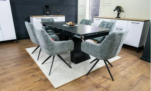 Set Masă Living Extensibilă KJT416 Neagră cu 6 Scaune DCM0112AS Gri