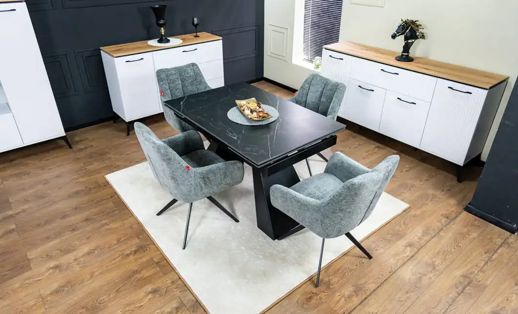 Set Masă Living Extensibilă KJT416 Neagră cu 4 Scaune DCM0112AS Gri 2