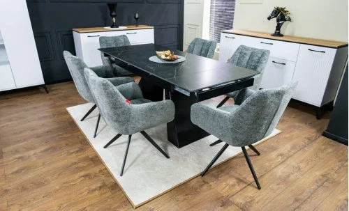 Set Masă Living Extensibilă KJT416 Neagră cu 6 Scaune DCM0112AS Gri