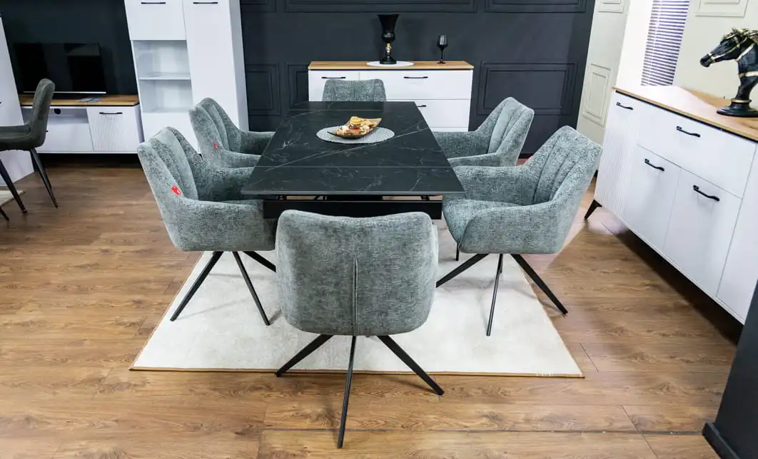 Set Masă Living Extensibilă KJT416 Neagră cu 6 Scaune DCM0112AS Gri 4