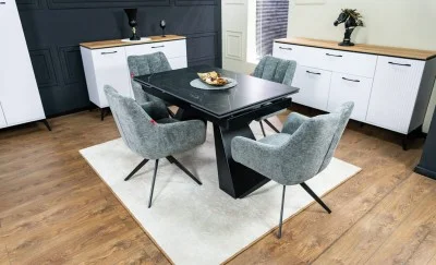 Set Masă Living Extensibilă KJT416 Neagră cu 4 Scaune DCM0112AS Gri