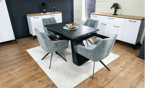 Set Masă Living Extensibilă KJT416 Neagră cu 4 Scaune DCM0112AS Gri