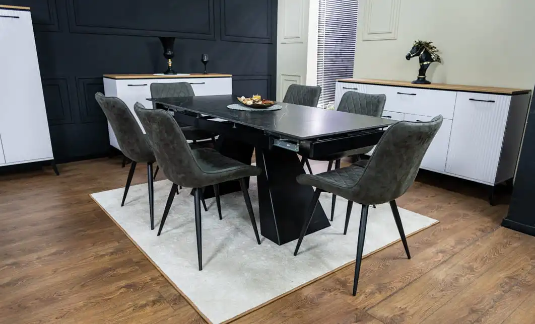 Set Masă Living Extensibilă KJT416 Neagră cu 6 Scaune J262-L Gri 4