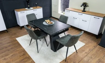 Set Masă Living Extensibilă KJT416 Neagră cu 4 Scaune J262-L Gri