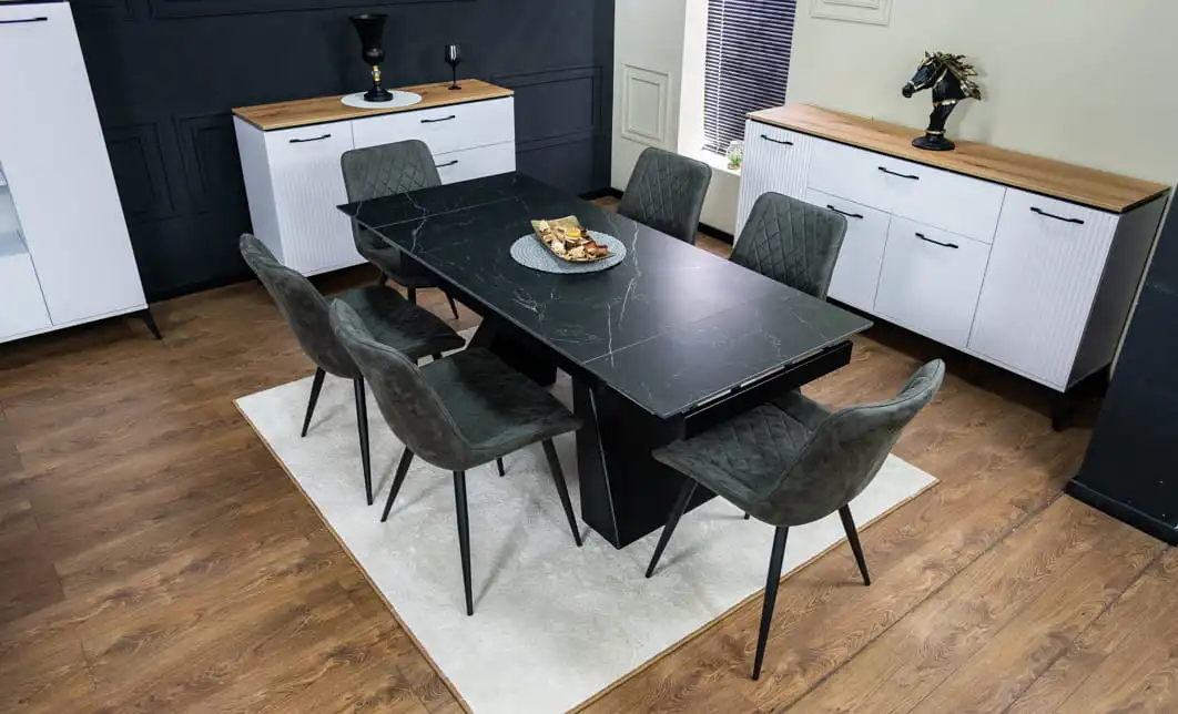 Set Masă Living Extensibilă KJT416 Neagră cu 6 Scaune J262-L Gri 1