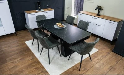 Set Masă Living Extensibilă KJT416 Neagră cu 6 Scaune J262-L Gri