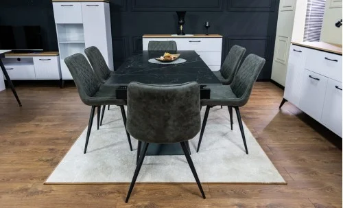 Set Masă Living Extensibilă KJT416 Neagră cu 6 Scaune J262-L Gri