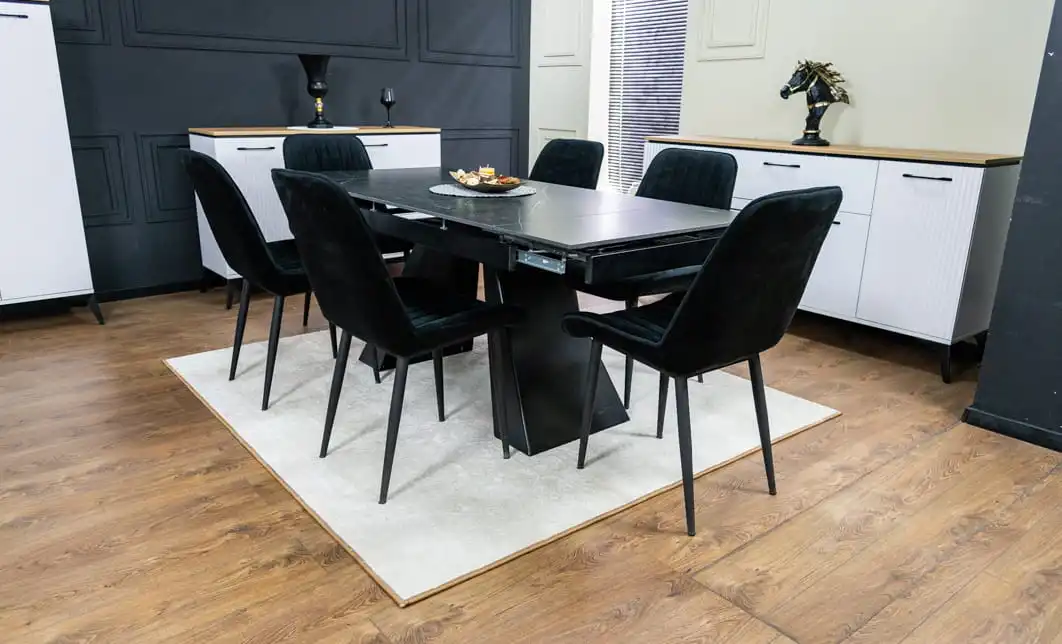 Set Masă Living Extensibilă KJT416 Neagră cu 6 Scaune KJC176 Negre 4