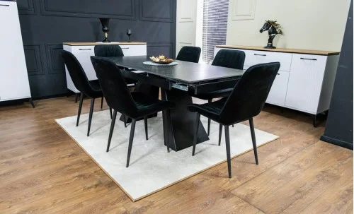 Set Masă Living Extensibilă KJT416 Neagră cu 6 Scaune KJC176 Negre