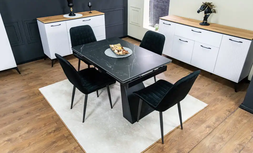 Set Masă Living Extensibilă KJT416 Neagră cu 4 Scaune KJC176 Negre 1