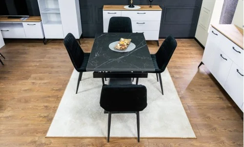 Set Masă Living Extensibilă KJT416 Neagră cu 4 Scaune KJC176 Negre
