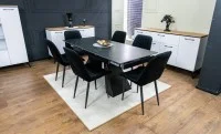 Set Masă Living Extensibilă KJT416 Neagră cu 6 Scaune KJC176 Negre