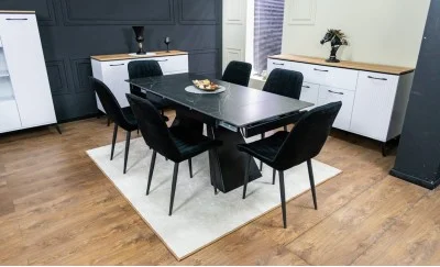 Set Masă Living Extensibilă KJT416 Neagră cu 6 Scaune KJC176 Negre