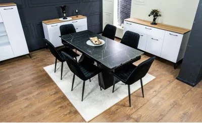Set Masă Living Extensibilă KJT416 Neagră cu 6 Scaune KJC176 Negre