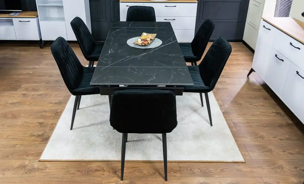 Set Masă Living Extensibilă KJT416 Neagră cu 6 Scaune KJC176 Negre 2