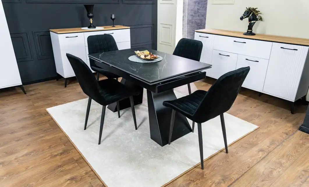 Set Masă Living Extensibilă KJT416 Neagră cu 4 Scaune KJC176 Negre