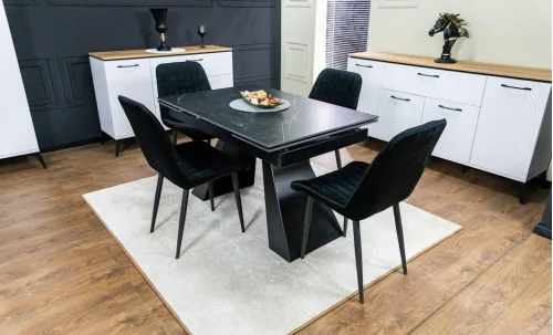 Set Masă Living Extensibilă KJT416 Neagră cu 4 Scaune KJC176 Negre