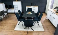 Set Masă Living Extensibilă KJT416 Neagră cu 6 Scaune KJC356 Negre 6