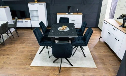Set Masă Living Extensibilă KJT416 Neagră cu 6 Scaune KJC356 Negre