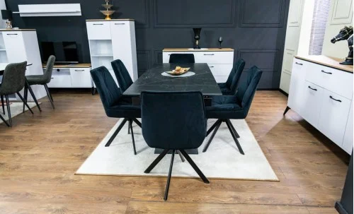 Set Masă Living Extensibilă KJT416 Neagră cu 6 Scaune KJC356 Negre