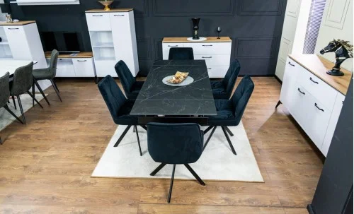 Set Masă Living Extensibilă KJT416 Neagră cu 6 Scaune KJC356 Negre