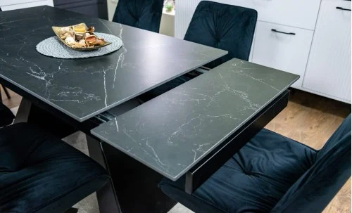 Set Masă Living Extensibilă KJT416 Neagră cu 6 Scaune KJC356 Negre