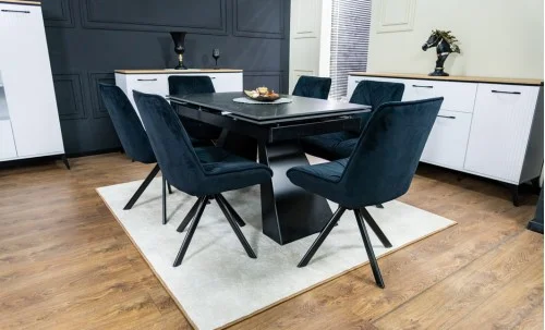 Set Masă Living Extensibilă KJT416 Neagră cu 6 Scaune KJC356 Negre