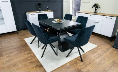 Set Masă Living Extensibilă KJT416 Neagră cu 6 Scaune KJC356 Negre