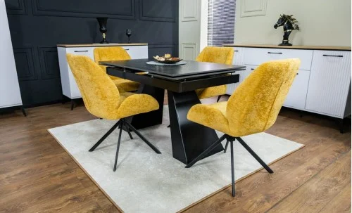 Set Masă Living Extensibilă KJT416 Neagră cu 4 Scaune KJC4347 Galbene
