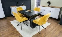 Set Masă Living Extensibilă KJT416 Neagră cu 4 Scaune KJC4347 Galbene
