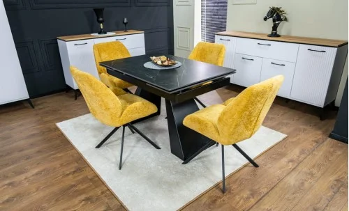 Set Masă Living Extensibilă KJT416 Neagră cu 4 Scaune KJC4347 Galbene
