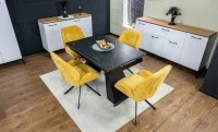 Set Masă Living Extensibilă KJT416 Neagră cu 4 Scaune KJC4347 Galbene 1
