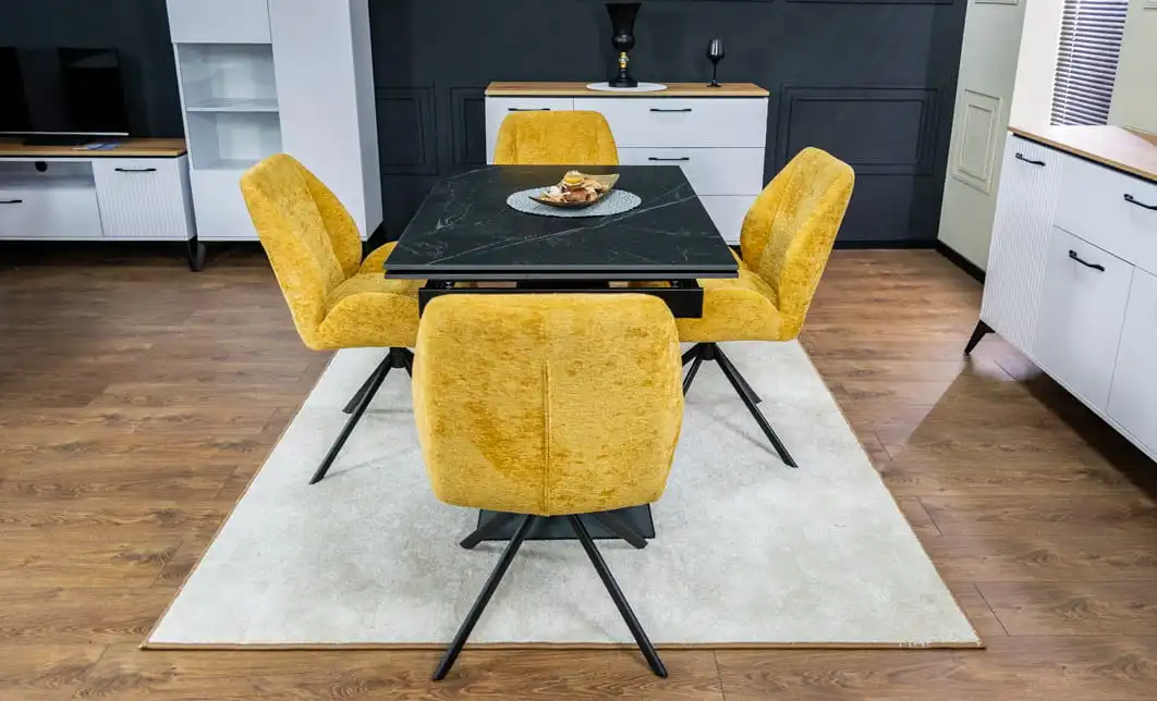 Set Masă Living Extensibilă KJT416 Neagră cu 4 Scaune KJC4347 Galbene 3