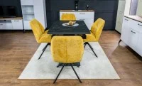 Set Masă Living Extensibilă KJT416 Neagră cu 4 Scaune KJC4347 Galbene 3