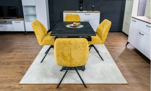 Set Masă Living Extensibilă KJT416 Neagră cu 4 Scaune KJC4347 Galbene
