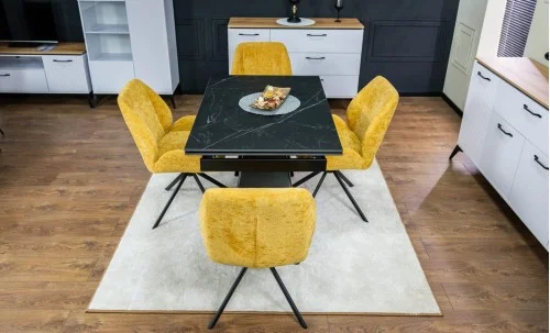 Set Masă Living Extensibilă KJT416 Neagră cu 4 Scaune KJC4347 Galbene
