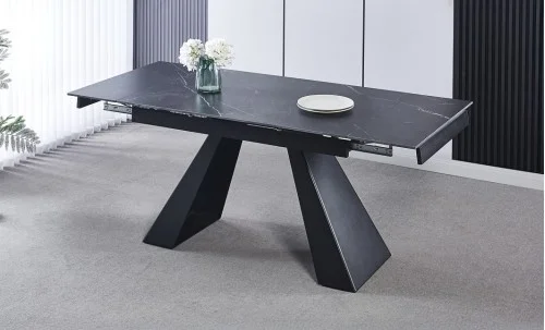 Set Masă Living Extensibilă KJT416 Neagră cu 4 Scaune KJC4347 Galbene