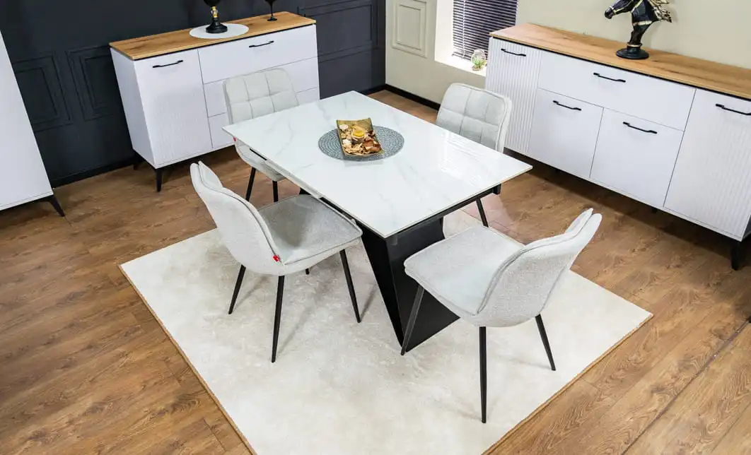 Set Masă Living Extensibilă KJT417 Albă cu 4 Scaune DCM2001AF Bej 1