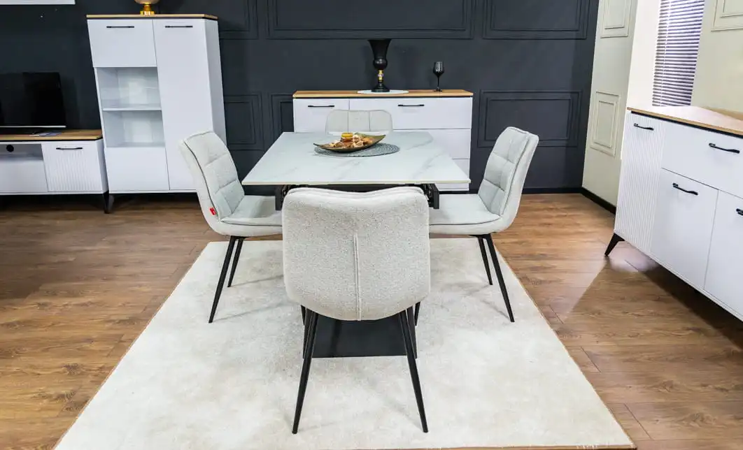 Set Masă Living Extensibilă KJT417 Albă cu 4 Scaune DCM2001AF Bej 2