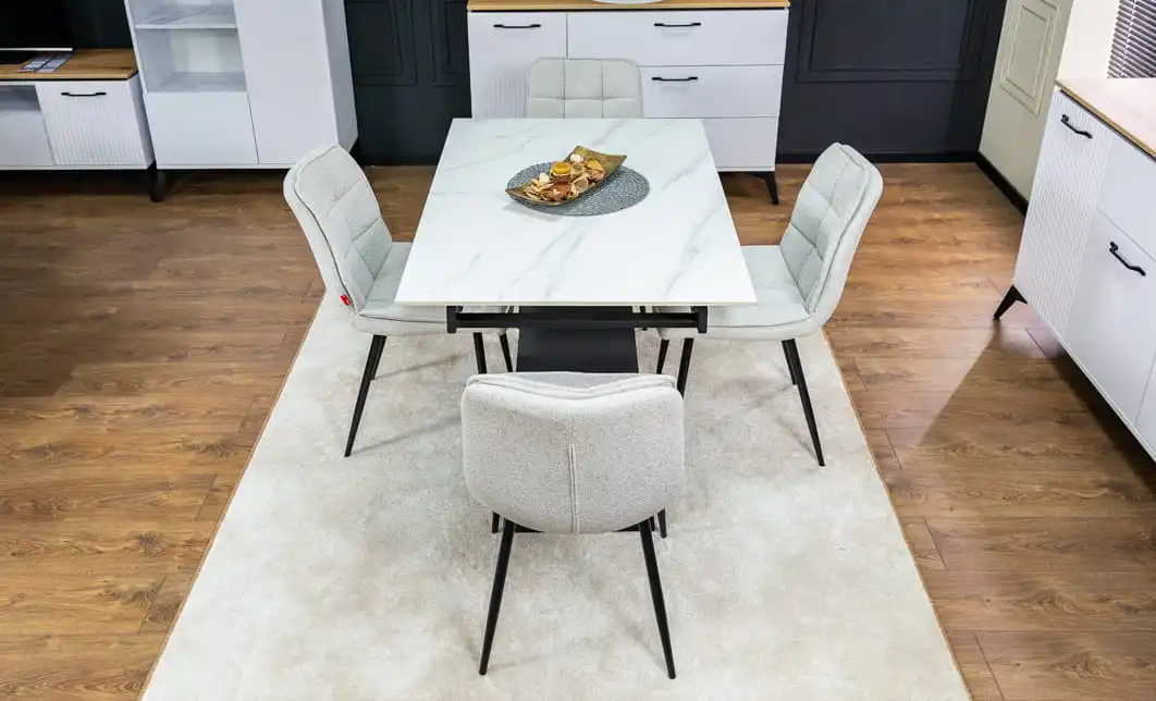 Set Masă Living Extensibilă KJT417 Albă cu 4 Scaune DCM2001AF Bej 3