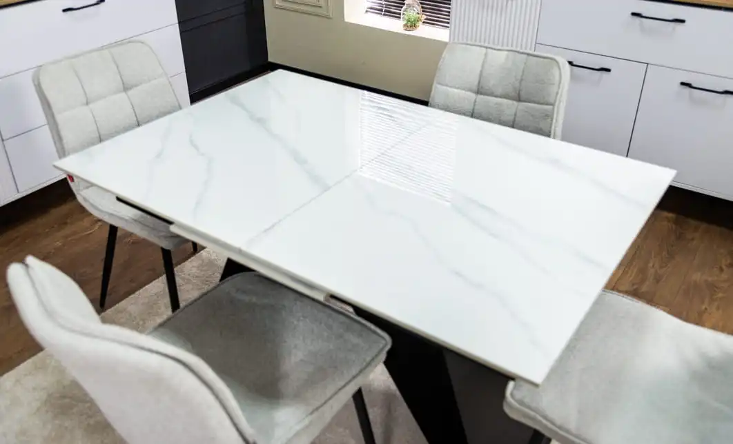 Set Masă Living Extensibilă KJT417 Albă cu 4 Scaune DCM2001AF Bej 4
