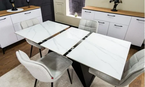 Set Masă Living Extensibilă KJT417 Albă cu 4 Scaune DCM2001AF Bej