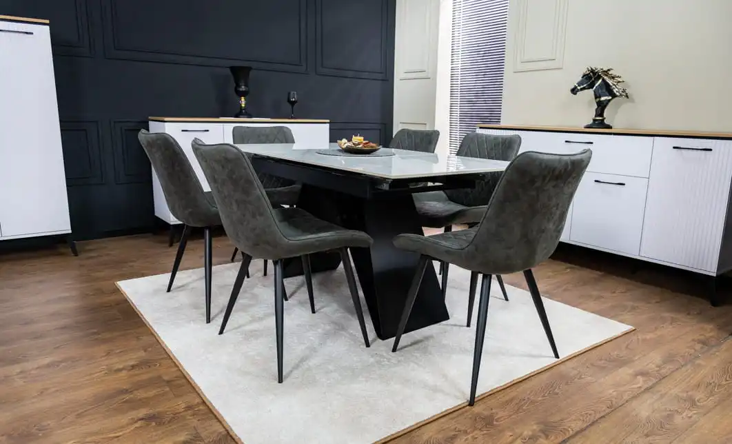 Set Masă Living Extensibilă KJT417 Albă cu 6 Scaune J262-L Gri 6
