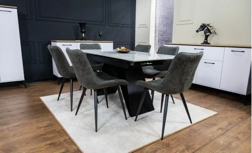 Set Masă Living Extensibilă KJT417 Albă cu 6 Scaune J262-L Gri