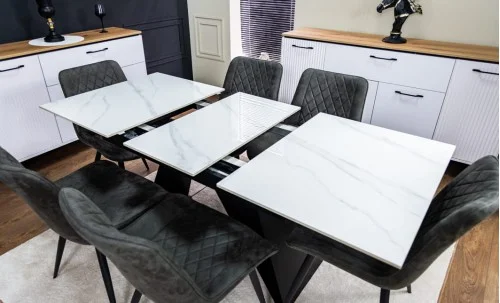 Set Masă Living Extensibilă KJT417 Albă cu 6 Scaune J262-L Gri