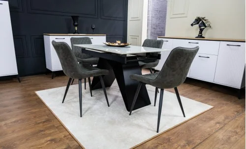 Set Masă Living Extensibilă KJT417 Albă cu 4 Scaune J262-L Gri